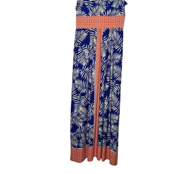 WISP Ella Jersey Maxi Dress Sleeveless V-Neck Tropical Print Blue Orange Size 12 - Picture 7 of 8